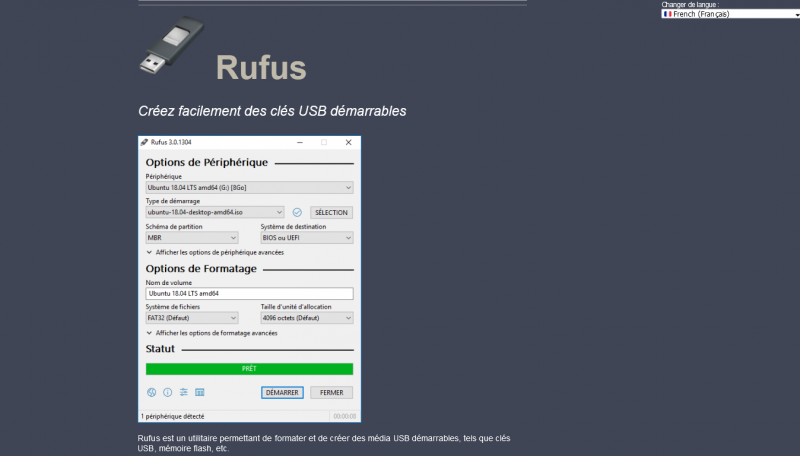 Page daccueil du site du logiciel Rufus