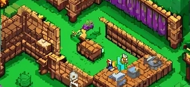 Image générée via l'IA Craiyon avec le prompt isometric pixel art background for a jrpg video game