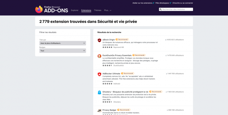 Screenshot 2021 04 28 Extensions dans Sécurité et vie privée Modules pour Firefox fr